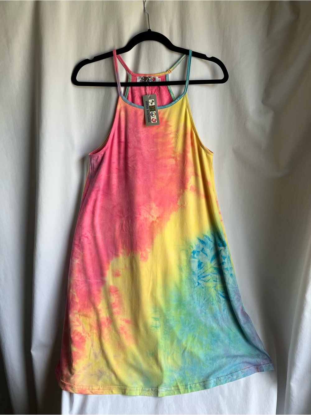 India Boutique Tie-Dye dress- Pink & Yellow stretchy os small
